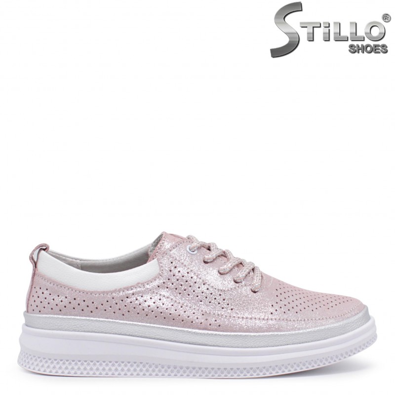 Pantofi dama sport din piele naturala de culoare roz – 35998