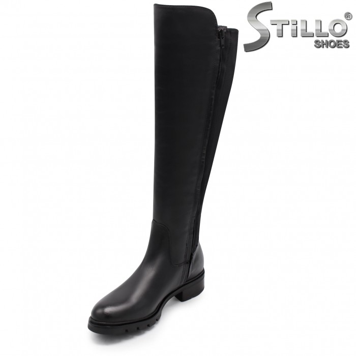 Cizme din piele naturală stretch cu toc jos – 40475