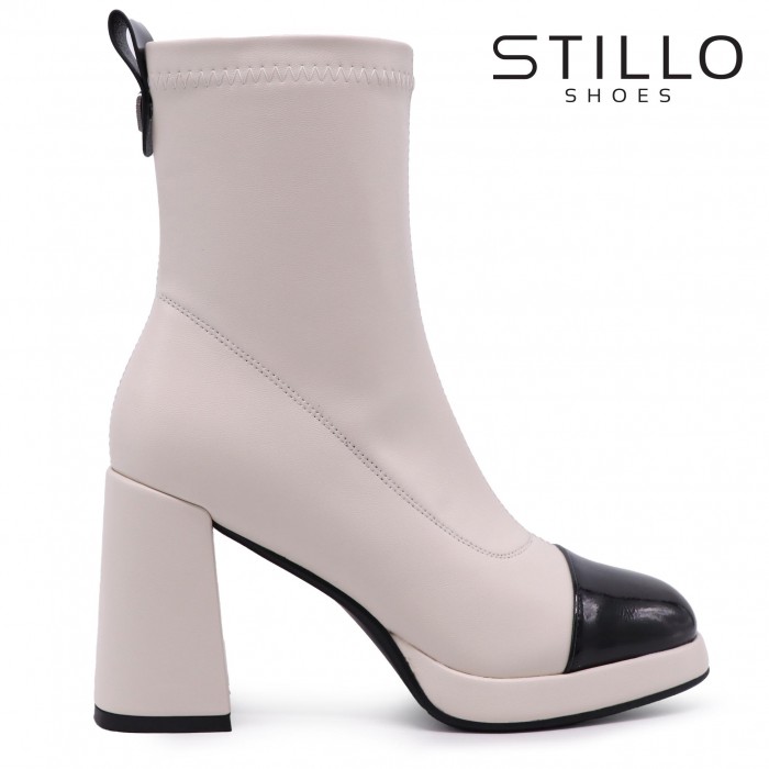 Cizme bej cu toc inalt din piele lacuita neagra– 45319