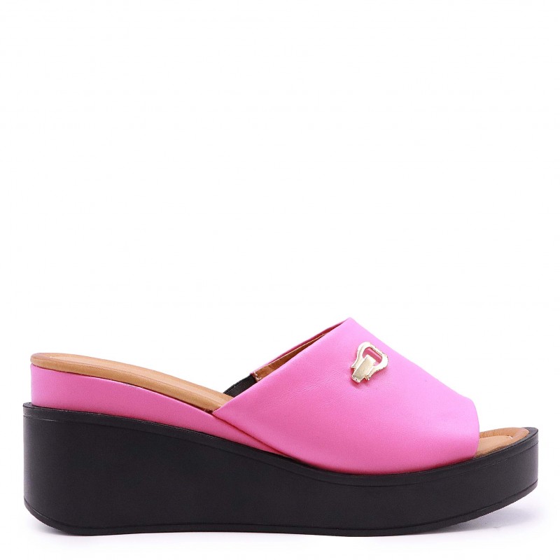 Papuci cu platformă din piele naturală cyclamen – 44887