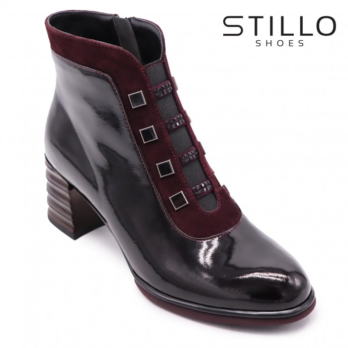 Ghete bordo din piele întoarsă naturală pe toc – 45786
