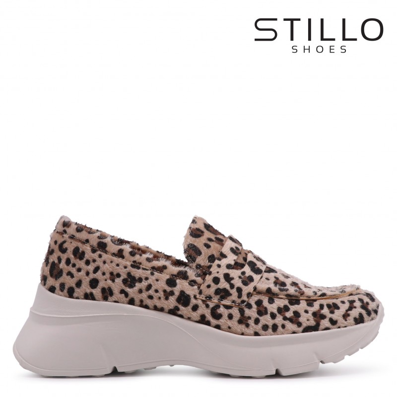 Pantofi casual pentru femei cu blană de leopard - 46688
