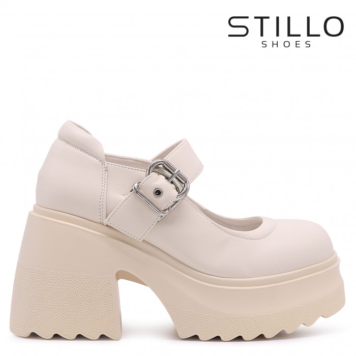 Pantofi cu toc cu platformă grunge bej - 46825