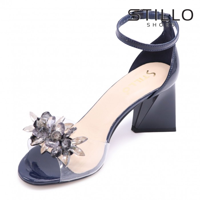 Sandale de dama bleumarin decorate cu flori - 47146 Sandale de dama bleumarin decorate cu flori - 47146