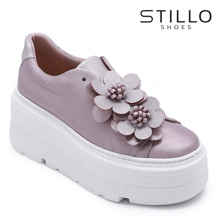 Sneakers aurii cu flori pe platformă – 47994