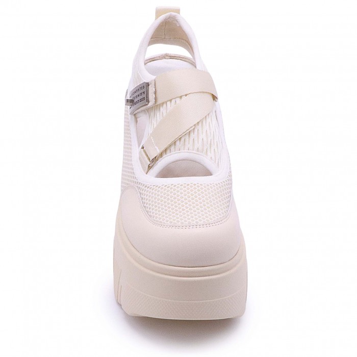Pantofi de vară bej grunge cu toc și platformă - 49328