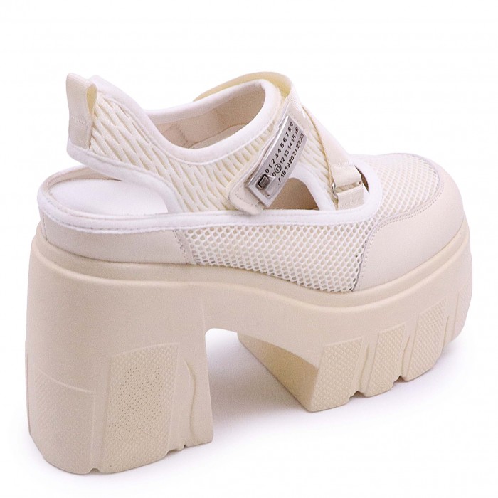 Pantofi de vară bej grunge cu toc și platformă - 49328