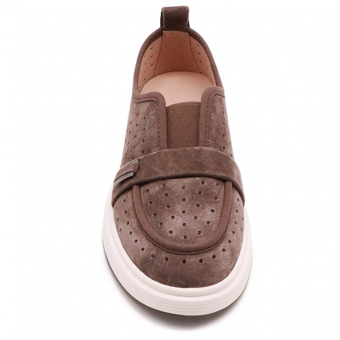 Pantofi maro din piele întoarsă naturală cu perforații - 49574
