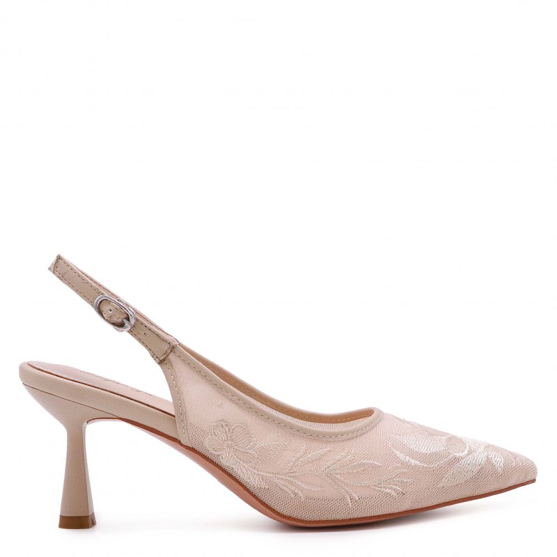 Pantofi de vară bej cu broderie la toc – 49683