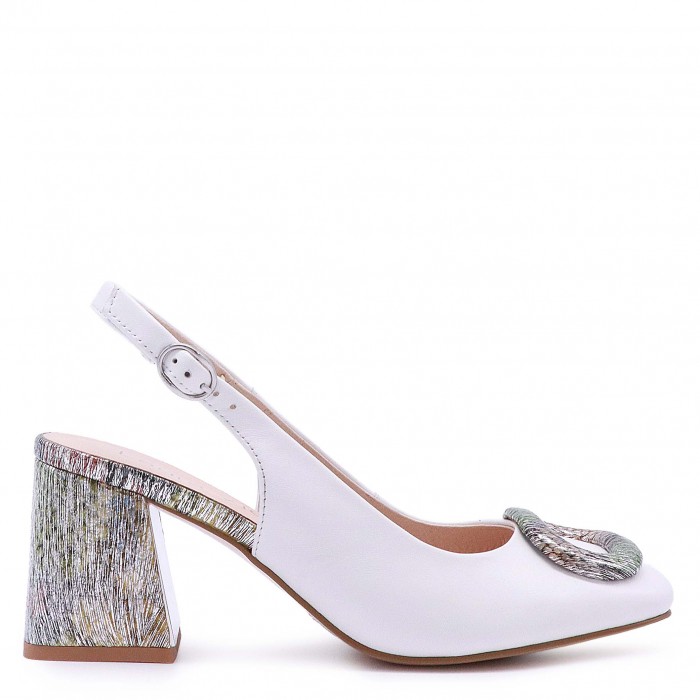 Pantofi albi, decupati la calcai, din piele naturală, cu imprimeu la modă – 49913