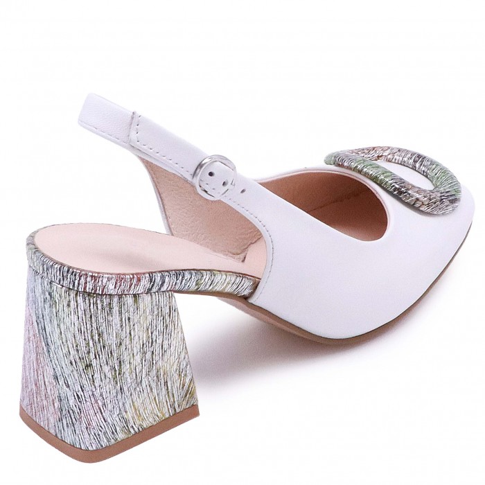 Pantofi albi, decupati la calcai, din piele naturală, cu imprimeu la modă – 49913 Pantofi albi, decupati la calcai, din piele naturală, cu imprimeu la modă – 49913