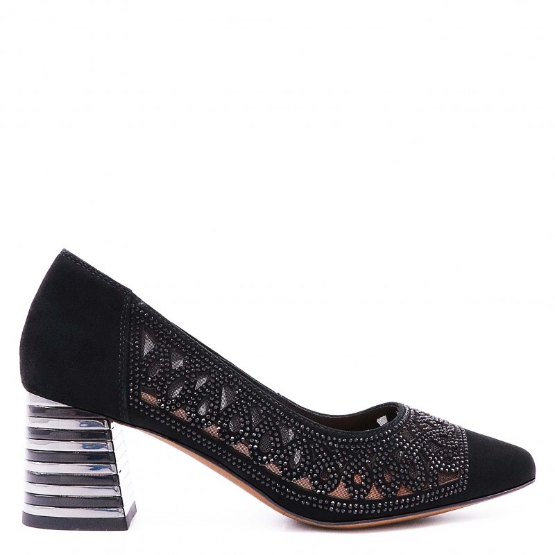 Pantofi de vară din piele întoarsă naturală și plasă cu pietricele – 49925