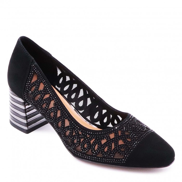 Pantofi de vară din piele întoarsă naturală și plasă cu pietricele – 49925