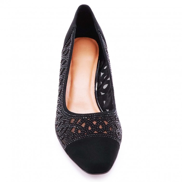 Pantofi de vară din piele întoarsă naturală și plasă cu pietricele – 49925