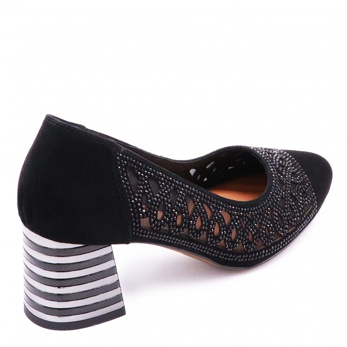 Pantofi de vară din piele întoarsă naturală și plasă cu pietricele – 49925