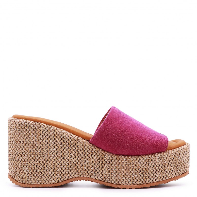 Papuci Cyclamen din piele întoarsă naturală pe platformă – 50399