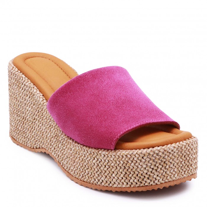 Papuci Cyclamen din piele întoarsă naturală pe platformă – 50399
