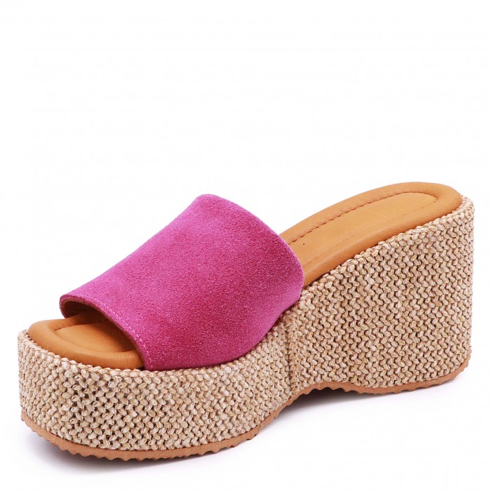 Papuci Cyclamen din piele întoarsă naturală pe platformă – 50399