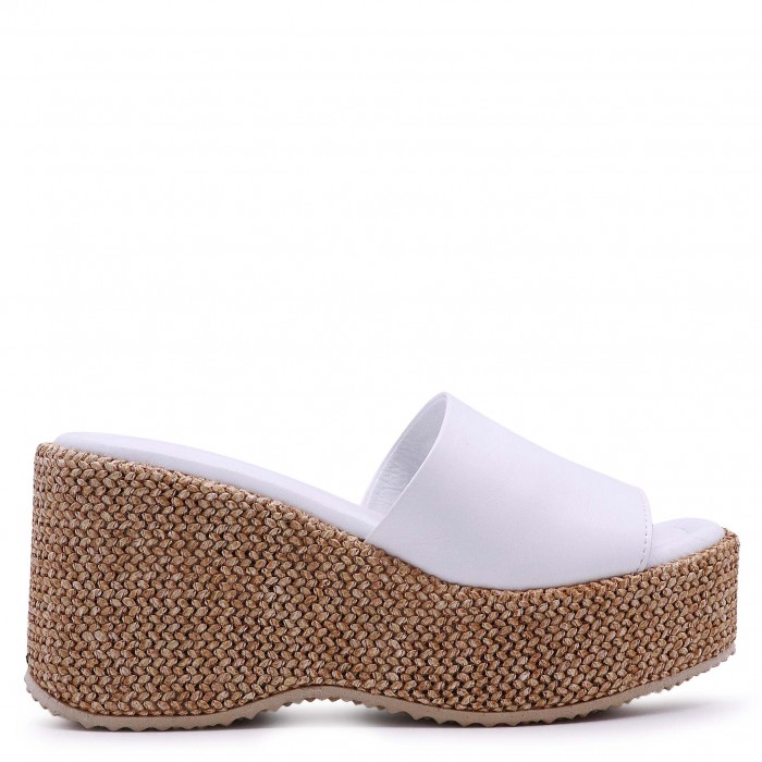 Papuci albi din piele naturală cu platformă ușoară – 50400