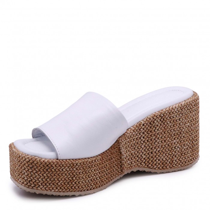 Papuci albi din piele naturală cu platformă ușoară – 50400