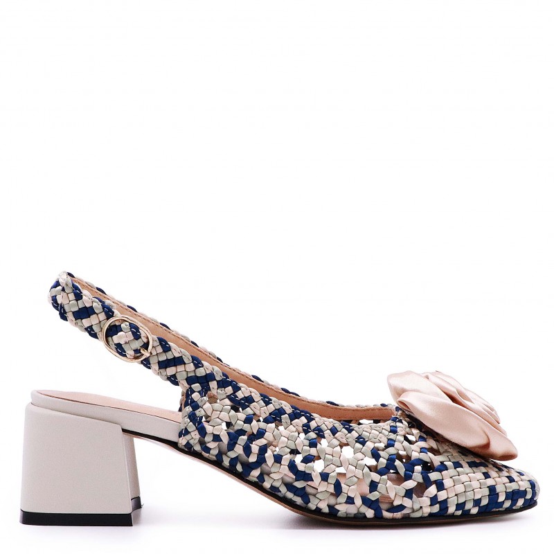Pantofi de vară din material textil în albastru și bej cu trandafir - 50444