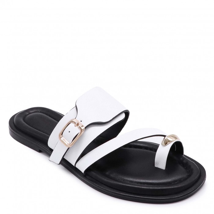Papuci de casă casual cu talpa joasa de culoare alb și negru – 50468