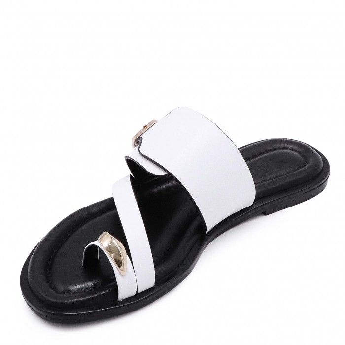 Papuci de casă casual cu talpa joasa de culoare alb și negru – 50468