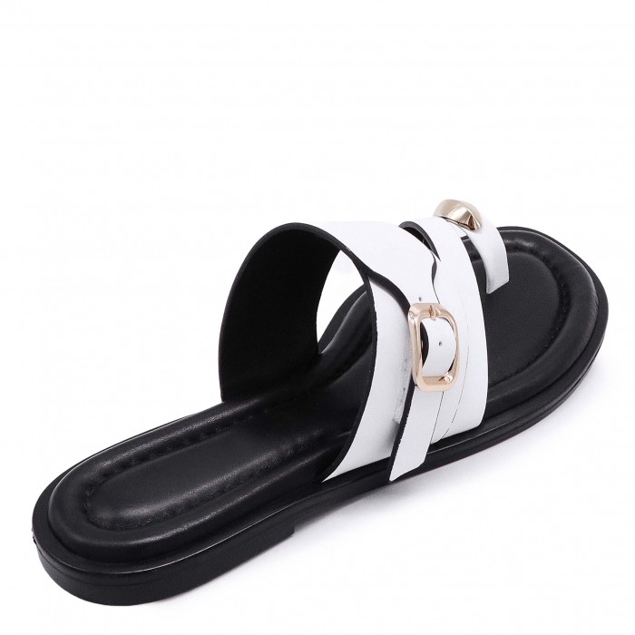 Papuci de casă casual cu talpa joasa de culoare alb și negru – 50468