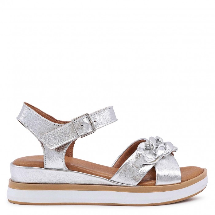 Sandale cu platformă din piele argintie- 50499