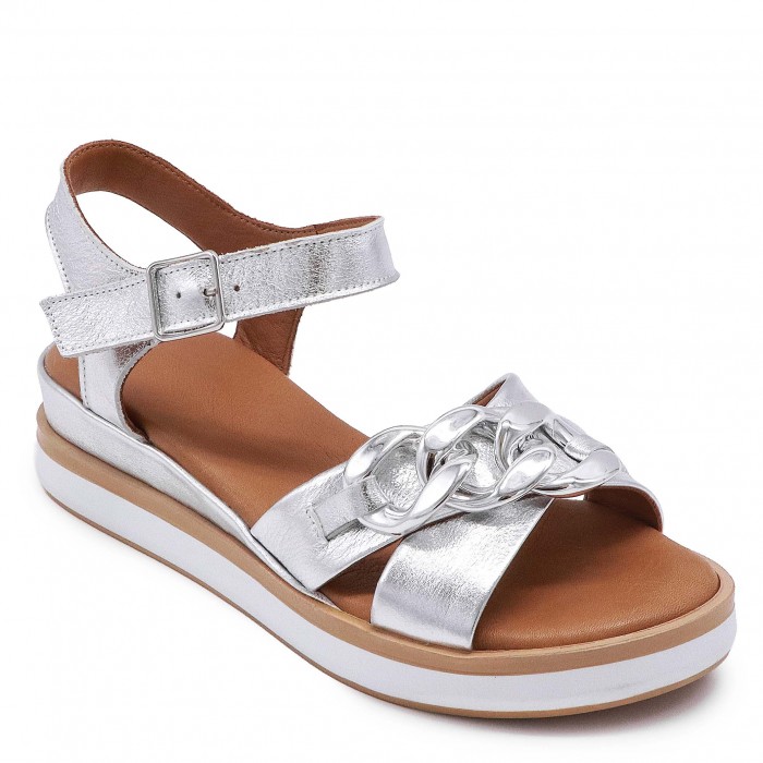 Sandale cu platformă din piele argintie- 50499