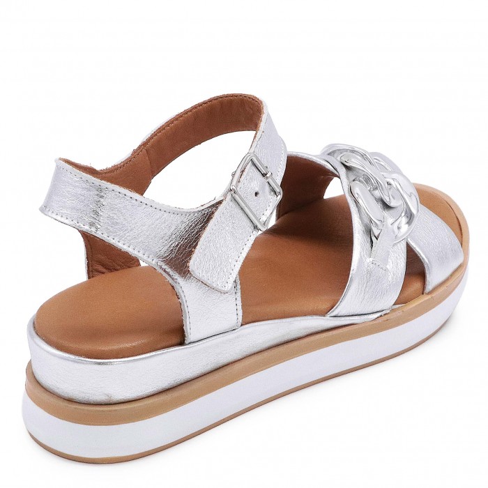 Sandale cu platformă din piele argintie- 50499