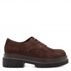 Pantofi de damă din piele întoarsă maro cu efect de croco- 50700 Pantofi de damă din piele întoarsă maro cu efect de croco- 50700
