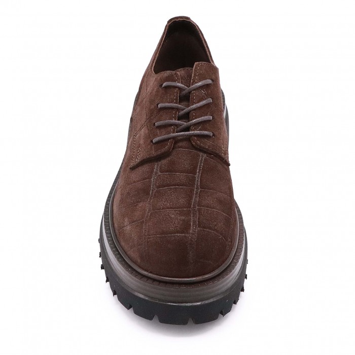 Pantofi de damă din piele întoarsă maro cu efect de croco- 50700