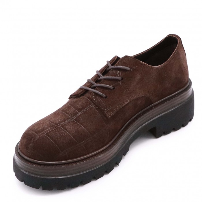 Pantofi de damă din piele întoarsă maro cu efect de croco- 50700