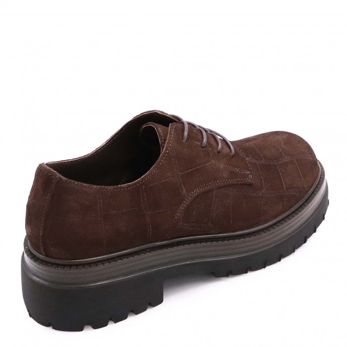 Pantofi de damă din piele întoarsă maro cu efect de croco- 50700