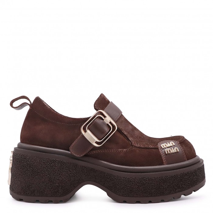 Pantofi grunge maro din piele întoarsă naturală– 50717
