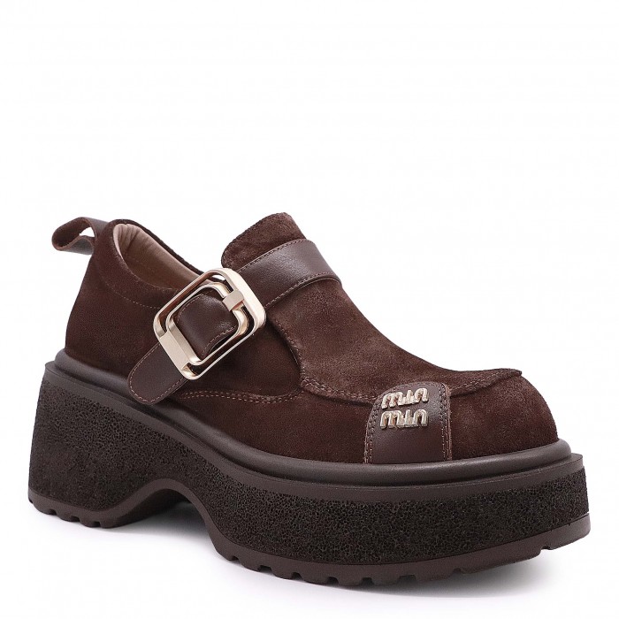 Pantofi grunge maro din piele întoarsă naturală– 50717