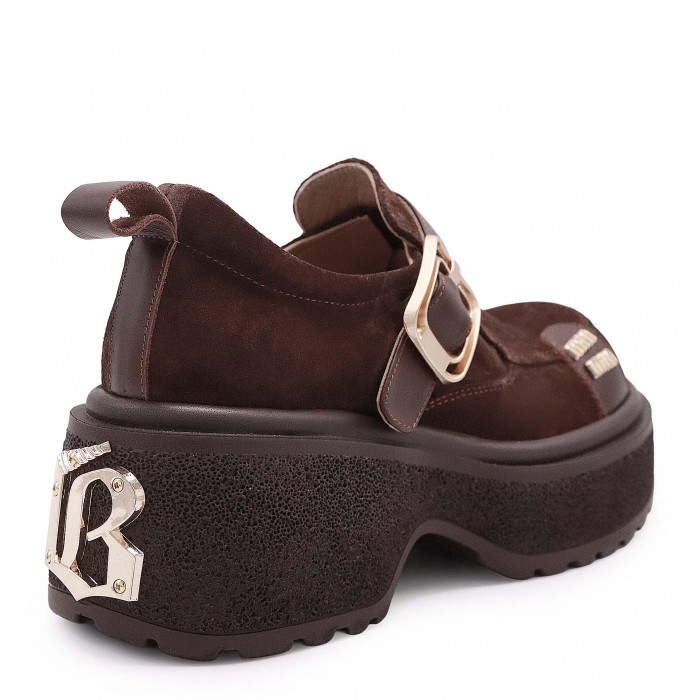 Pantofi grunge maro din piele întoarsă naturală– 50717