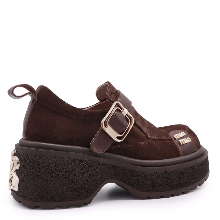 Pantofi grunge maro din piele întoarsă naturală– 50717