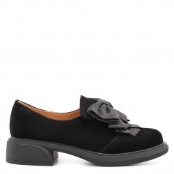 Pantofi de damă din piele întoarsă cu papion - 50771