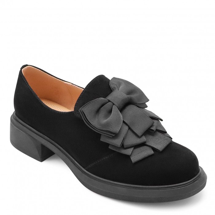 Pantofi de damă din piele întoarsă cu papion - 50771
