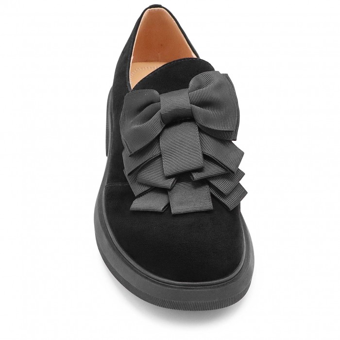 Pantofi de damă din piele întoarsă cu papion - 50771