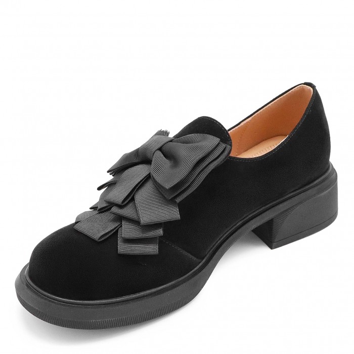 Pantofi de damă din piele întoarsă cu papion - 50771