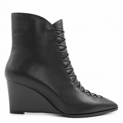 Ghete din piele naturală cu toc plat și vârf ascuțit – 50819