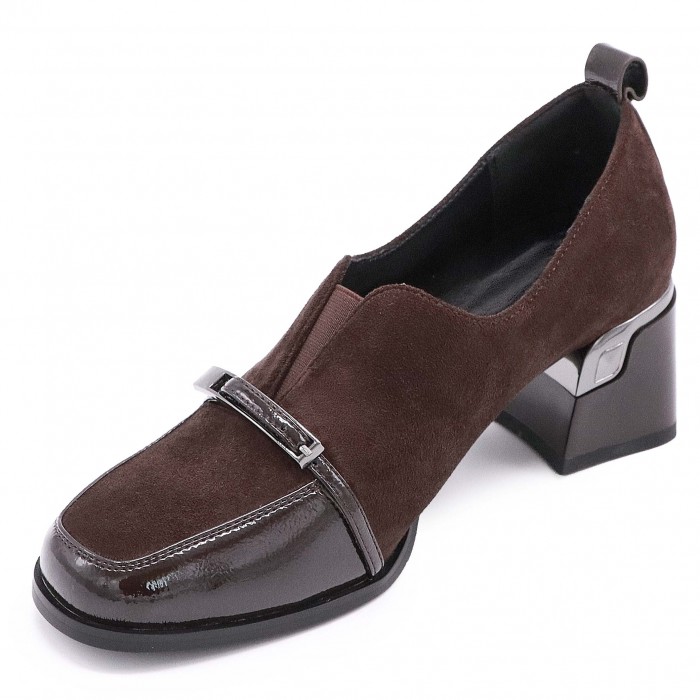 Pantofi pentru femei, maro închis  cu toc - 51041