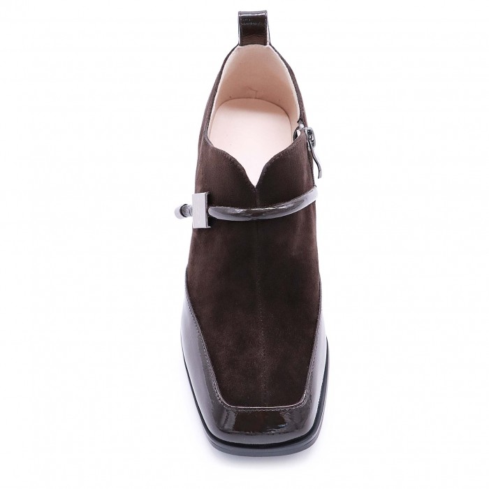 Pantofi de toamnă maro închis, din piele întoarsă naturală și piele lăcuită– 51089