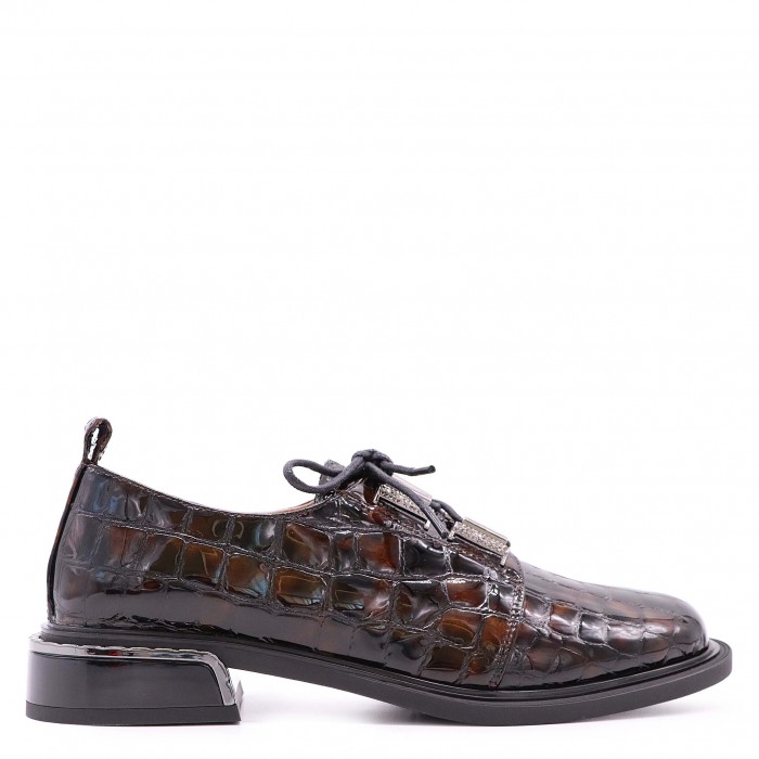 Pantofi de damă din piele naturală lăcuită cu imprimeu croco – 51092