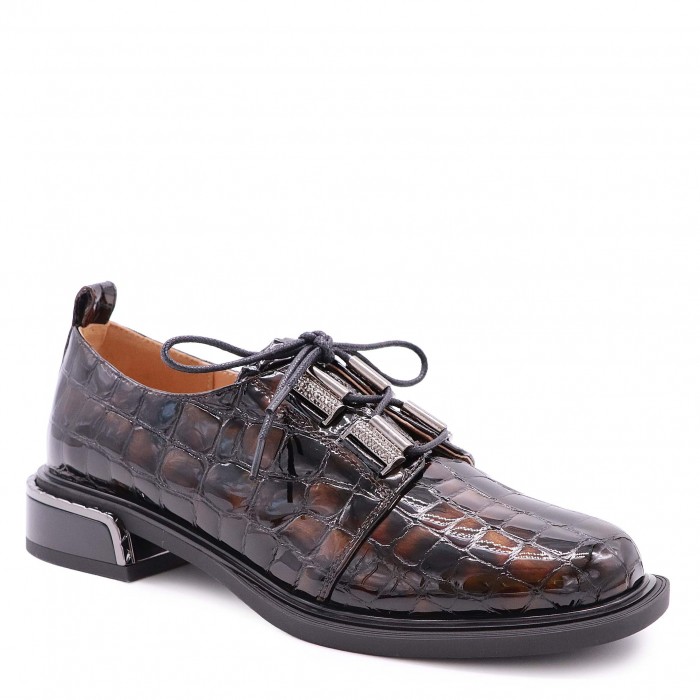 Pantofi de damă din piele naturală lăcuită cu imprimeu croco – 51092