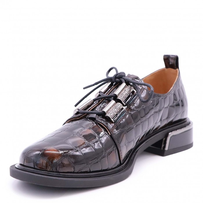 Pantofi de damă din piele naturală lăcuită cu imprimeu croco – 51092