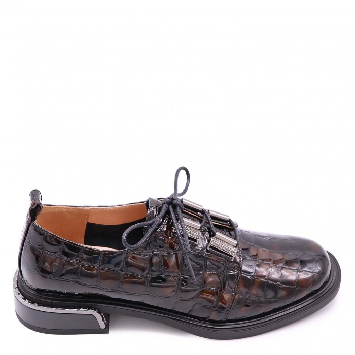 Pantofi de damă din piele naturală lăcuită cu imprimeu croco – 51092